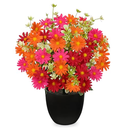 Artificial Daisy Flowers in Pot 12 Inch Fake Flowers Silk Daisy Arrangement Faux Plant Flower Decor for Spring Home Decor Table Centerpiece Garden Porch Window - Orange - color: Orange-daisy