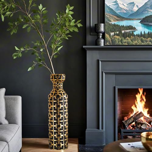 Black with Golden Vase for Modern Home Decoration, 24.4 inch Tall Floor Vases for Home Decor, Ceramic vases for décor, Suitable for Living Room Decor, Bathroom Decor and Office Décor - color: Black With Gold