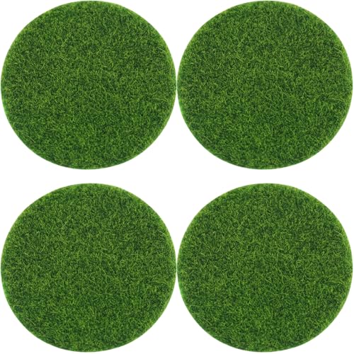 DGZZI 4PCS Round Plastic Artificial Grass Simulated Artificial Moss Miniature Landscape Decor 2.95-Inch Green Plant Outdoor Rug for Mini Dollhouse DIY Decorations