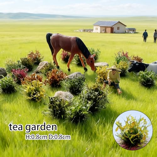 120 Pcs 8-Color Miniature Tea Garden Grass Tufts - Static Artificial Grass Plants for Diorama, Model Railway, Train Scene Decoration,Ages 14+ (0.8cm) (Dark Green) - color: Dark Green