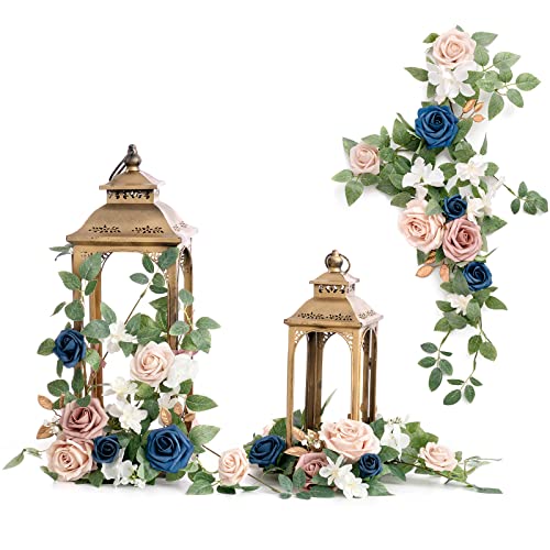 Ling's moment 6Pack 1.8ft Navy Blue Artificial Flowers Garland Dusty Rose Lantern Flower Arch Floral Centerpieces Wedding Aisle Chair Flowers for Signs Table Cake Decoration（not Including Lanterns） - color: Pk-dusty Rose & Navy