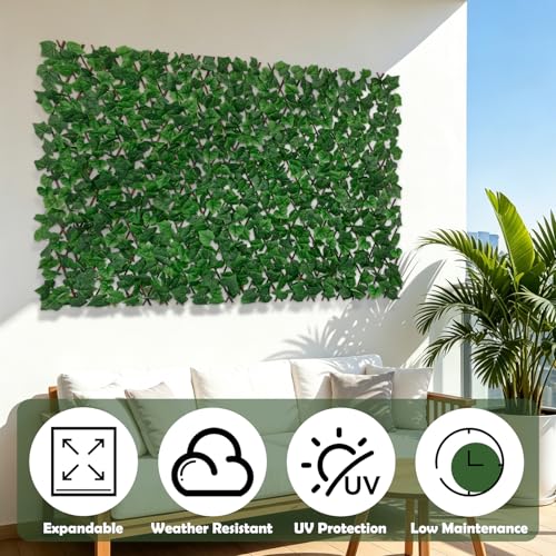 Expandable Fence Privacy Screen for Balcony Patio Outdoor, Greenery Expandable Stretchable Covers Panel Privacy Fence for Balcony Patio Garden, Single Sided Leaves (Green Ivy, 2 Pack) - color: Green Ivy, size: 2 Pack