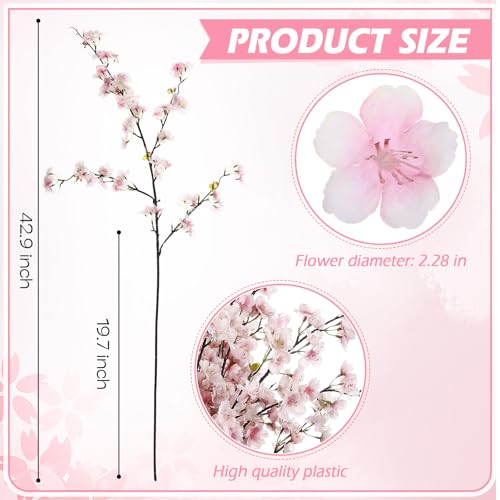Giegxin 8 Pcs Silk Cherry Blossom Branches Cherry Blossom Tree Stems Long Stem Artificial Flowers for Tall Vase Flowers for Home Wedding Vase Floral Arrangements (Pink,43.3") - color: Pink, size: 43.3"