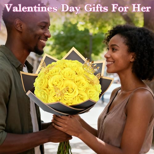 Waipfaru Glitter Roses Bouquet, DIY Yellow Fake Flowers Bouquet, 36 Pcs Rose for Grandma Wife Girlfriend Valentines, Mothers Day, Anniversary, Graduation - color: Yellow, size: 36pcs