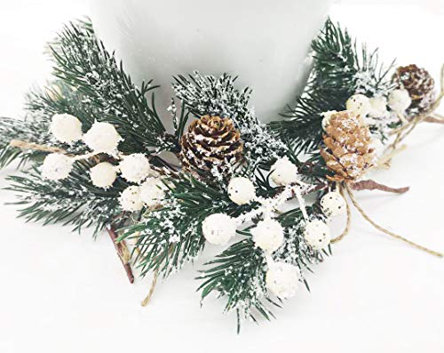 Christmas Berry Stems Artificial Pine Cones, 8Pcs Christmas Picks Spray Evergreen Artificial Pine Branches White Holly Spray Winter Holiday Floral Picks Wreath Picks for Xmas Tree Wreath Decor - color: White