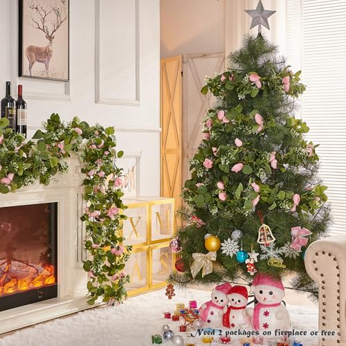 PONKING Flower Garland Artificial Rose Vine Flowers Hanging Fake Roses Vines for Wedding Birthday Party Valentines Christmas Room Wall Arch Decor, 2 Pink Floral Garland Decorations - color: 2" Flower Pink Vines 5.4ft