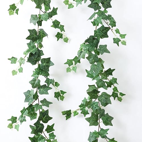 Mizii 2 Strands Artificial Vines Ivy Garland 79" Fake Vine with Silk Green Leaves Faux Hanging Plants Greenery Decoration for Outdoors Party Wedding Indoor Mantle Bedroom Home Decor (Ivy) - color: Ivy