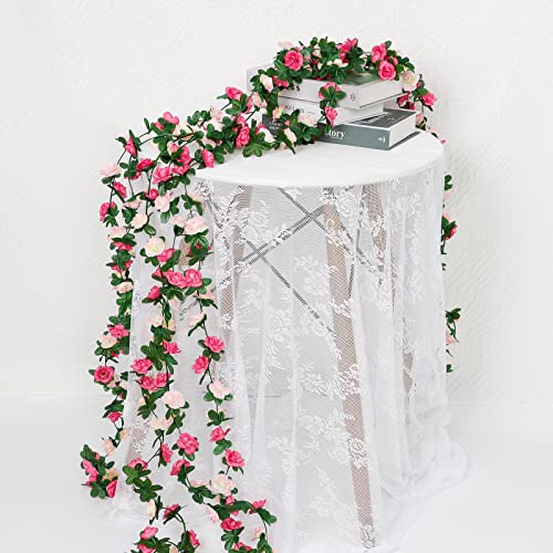 KHOYIME 9 Pack 72 FT Artificial Flower Garland, Fake Pink Roses Vines Silk Flowers Faux Plastic Outdoor Hanging Floral Ivy Garland Decorations for Wedding Arch Bedroom Home Wall Backdrop Room Decor - color: Pink, size: 9pcs