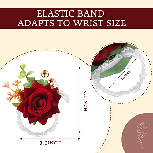 Sherr Wine Red Set of 12 Rose Wrist Corsages for Wedding Corsage Flower Wristlet Floral Wedding Wrist Bridal Rose Leaf Hand Flowers for Bride Bridesmaid Prom Engagement Festival - color: Wine Red
