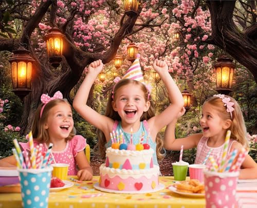 Pink Spring Enchanted Forest Backdrop, Cherry Blossom Road Fairy Tale Wonderland Garden Photography Background for Kids Girls, Baby Shower Birthday Party Decoration Cake Table Photo Booth Props 5X3FT - color: Pink, size: 5X3FT