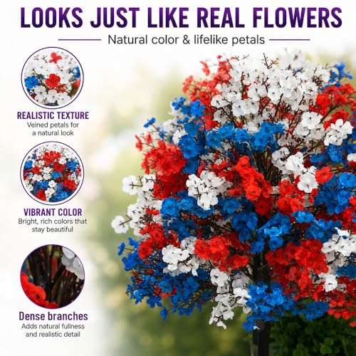 Artificial Petunias with Ground Stake - UV Resistant & Waterproof Faux Flowers for Outdoor Indoor Garden, Yard, Planter, Porch & Home Decor (Style F, 3 Pcs) - color: Style F , 3 Pcs