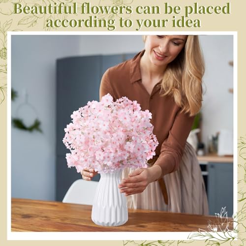 6 Pcs Artificial Cherry Blossoms 14 Inches Fake Silk Pink Sakura Peach Flowers for Vase, Spring Realistic Faux Flowers for Women Gifts, Home Table Decor Wedding Bouquet Centerpieces