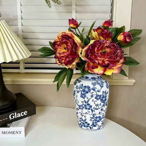 4 PCS Premium White Peonies Artificial Flowers,19.2’’Fake Faux Silk Peonies for Centerpieces Wedding Home Decor (4, Burgundy) - color: Burgundy
