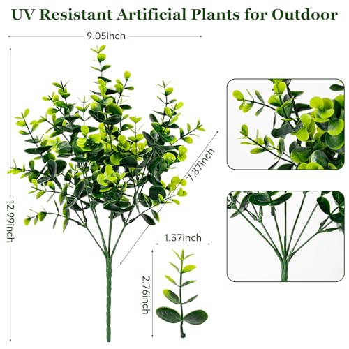20 Bundles Artificial Plants for Outdoor Fake Plants for Spring Decoration,Faux Eucalyptus Plants for Planter UV Resistant Lifelike for Home Porch Garden（Green） - color: Green