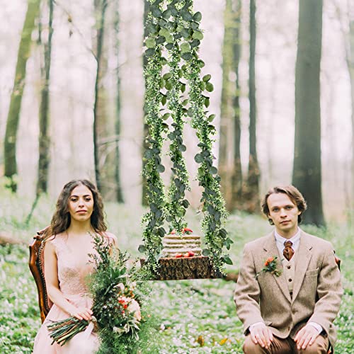 2 Pack 6 ft Artificial Eucalyptus Garland with Lights Spring Summer Green Faux Garlands Fake Eucalyptus Greenery Leave Vine Garland for Wedding Party Indoor Outdoor Home Table Fireplace Mantel Decor