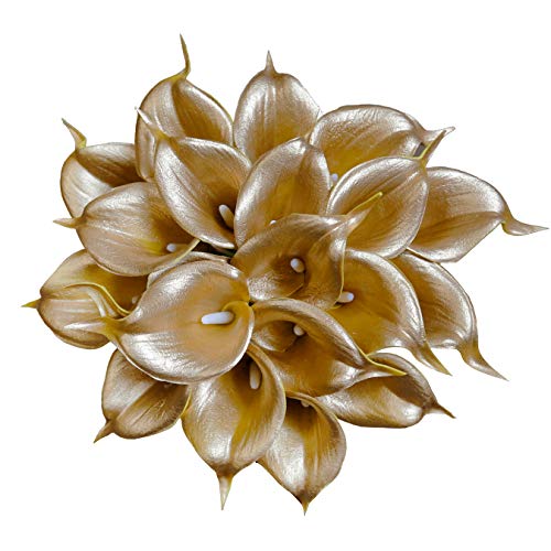 DuHouse 20Pcs Artificial Calla Lily Flower Real Touch Latex Flowers for DIY Wedding Bouquet Party Home Decor (18k Gold) - color: 18k Gold, size: 20pcs