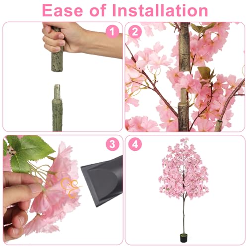 6Ft Tall Cherry Blossom Artificial Tree, Fake Tree Faux Silk Plant with Plastic Nursery Pot,Artificial Plants for Home Office Indoor Decor(Pink) - size: 6Ft
