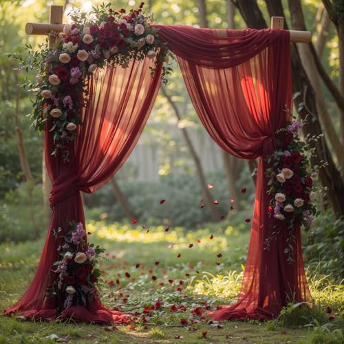 Wedding Arch Draping Fabric, 1 Panel 18FT Burgundy Sheer Backdrop Curtain Chiffon Fabric Drapery Voile Scarf Draping Panels for Wedding Archway Ceremony Curtain Valance Party Decoration - color: Burgundy Drapes Curtain, size: (1 Panel )6 Yards/18ft