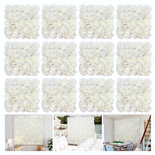 Flower Wall Backdrop 12-Pack 16.5"* 16.5"Artificial Silk Flowers Rose Floral Panels Spring Wedding Home Mother's Day Valentine's Day Photography Event Party Decoration -White - color: White, size: 16.5inch