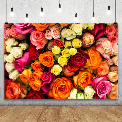 YongFoto 5x3ft Vinyl Flower Backdrop Lush Blossom Red Orange Floral Beautiful Photography Background for Couples Wedding Anniversary Marriage Ceremony Mother's Day Portrait Photo Studio Props - size: 5x3ft