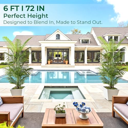 FloraFairy 6FT Tall Artificial Palm Trees, Potted Plant (2 Pack) Tropical Areca Palm, UV Resistant Indoor/Outdoor Fake Plant in Black Cement Pot, Realistic Decor for Patio, Living Room, Office - color: 6ft Palm Tree - 2 Pack, size: 6ft
