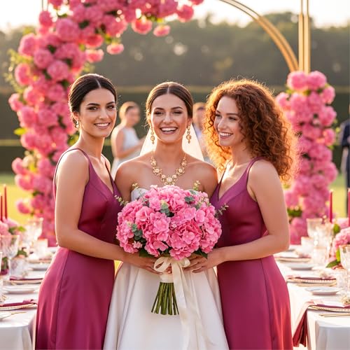 Auihiay 64pcs Hydrangea Artificial Flowers, Rose Red Artificial Hydrangea Flowers, Silk Hydrangea Heads with Stems for Garden, Home Party Baby Shower DIY Wedding Centerpiece (Rose Red) - color: Rose Red