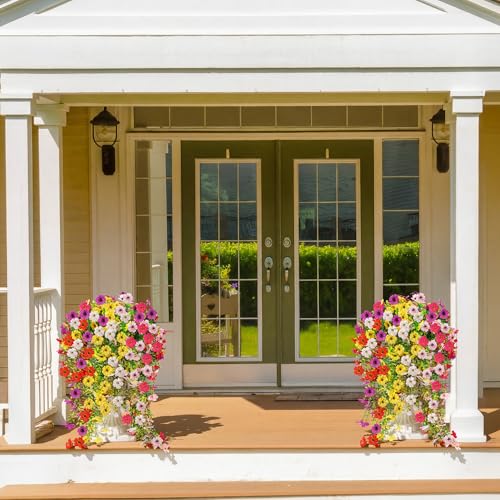 AGIRL 6 Bundles Artificial Hanging Flowers for Outdoor Spring Summer Decor,UV Resistant Faux Silk Flowers,Fake Plants with Realistic Look for Outside Indoor Planter Garden,Patio,Balcony,Porch and Yard - color: Red+yellow+fuchsia+purple+pink+white