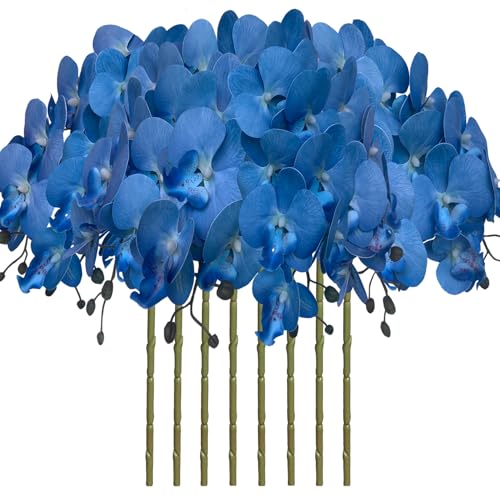 FagusHome 8 Pcs Artificial Phalaenopsis Flowers 32 Inch Artificial Orchid Flowers Fake Flowers Stem Plants for Home Décor (Blue) - color: Blue