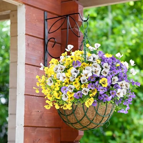 Geegoods Artificial Flowers for Outdoor, UV Resistant Faux Silk Pansy Flowers with Butterfly Accents, Realistic Fake Plants for Planters, Window Boxes & Grave Decor (Mix 3 Colors, 24Pcs) - color: Purple White Yellow, size: 24PCS