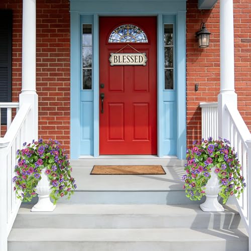 Hrobek Fake Artificial Flowers Hanging for Outdoors Decor, 2 Bundles UV Resistant Faux Silk Flowers for Planters Porch Patio Window Yard Balcony Fence Decoration - color: Rose Red, Dark Purple-1