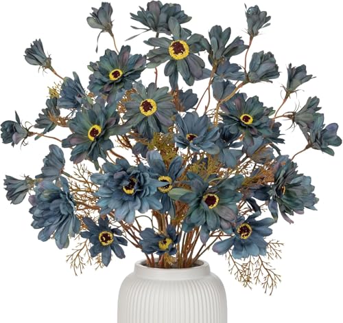 3 Bundles Artificial Daisy Flowers with Branches for Autumn Floral Arrangements, 20" Faux Wildflowers Mums Sprays for Fall Decor, Wedding Centerpieces, Fake Chrysanthemums Silk Flowers in Cyan Blue - color: Cyan Blue