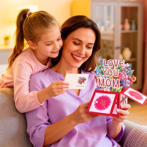 Pop Up Flower Cards That Last Forever – 3D Mothers Day Card Set 3 Pack with Love You Mom Tulip Lily Paper Bouquet – Birthday Thank You Anniversary Cards for Mom Wife Grandma – Envelopes Included - style: Love You Mom Tulip Lily