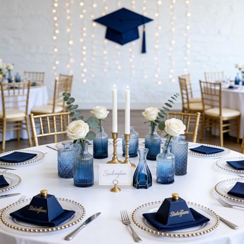 UPBUD Glass Blue Bud Vases Set of 12, Mini Flower Vase for Centerpieces, Small Glass Vases in Bulk for Bridal Shower Decorations, Vintage Vase for Wedding, Party, Graduation, Home Table Décor - color: Standard-blue, size: 12pcs