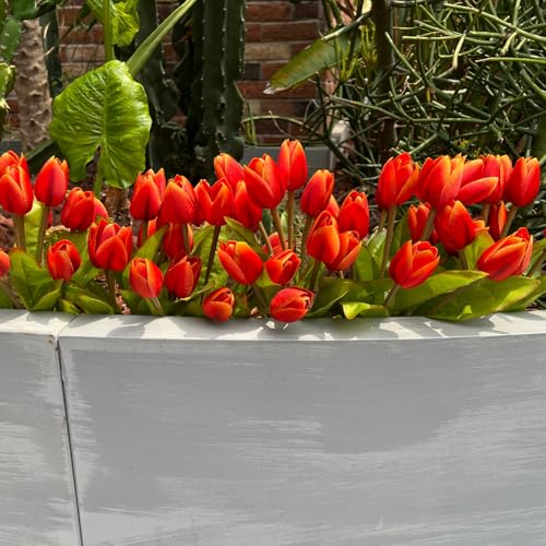 Artificial Fake Flowers Tulip for Outdoor Decoration,UV Resistant Faux Plastic Fabric Greenery Shrubs Plants Fake Flowers Hanging Planter Kitchen Home Garden Wedding Decor (Orange) - color: Orange
