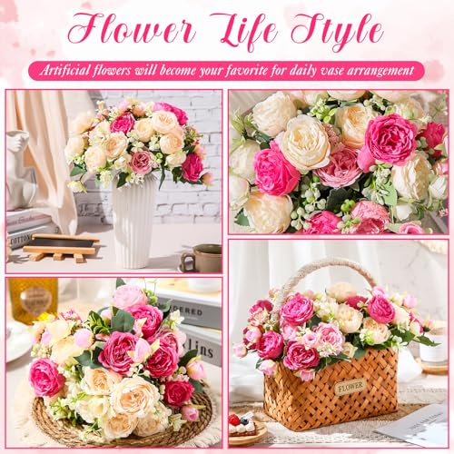Geosar 8 Bundles Artificial Peonies Flowers Fake Silk Peony Bouquet Faux Peonies Flowers Bulk for Decoration Vase Floral Arrangements Wedding Party Table (Bright Color) - color: Bright Color