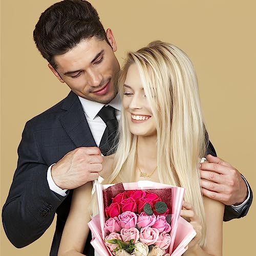 EIGHTOWN Roses Bouquet Artificial Flower - Preserved Red Flowers with Love Necklace for Her - Unique Gifts Valentine's Day, Mother's Day, Thanksgiving, Birthday, Anniversary… (Hotpink) - color: Hotpink