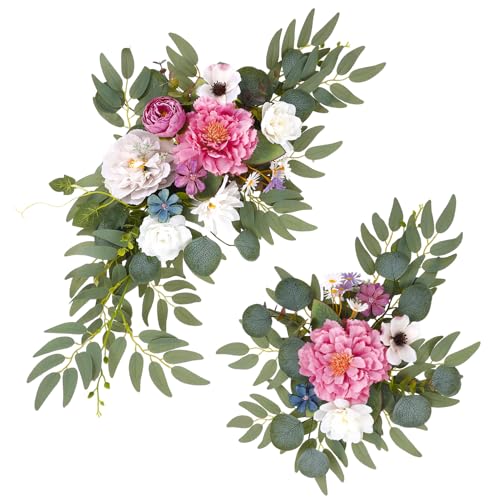 Wedding Arch Decorations 2 Pack - Reusable Artificial Hanging Flowers Floral Swag Greenery Garland for Wedding Welcome Sign Backdrop Bridal Ceremony Reception Backdrop, Baby Shower - color: Pink+white+green