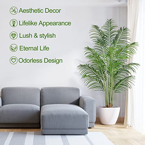 Artificial Palm Tree 6ft Tall Fake Palm Tree Indoor Decor with 18 Leaves and Real Bark Design Faux Tropical Areca Palm Silk Floor Plant in Pot for Home Office Living Room Bedroom Decor 1pcs - size: 6ft
