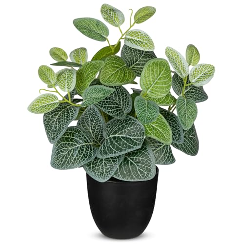 14.5" Artificial Plants Indoor Home Decor, Fake Potted Silk Plants for Shelves, Desks, Living Room, Home & Office Decor, Small Artificial Nerve Plant in Pots, Faux Potted Greenery Tropical House Plant - color: #Green Nerve Plant