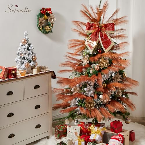 Serwalin 60PCS Burnt Orange Pampas, 17.7inch Terracotta Pampas Grass Decor, Fall Faux Pampas Grass Bulk Boho Decor for Vase Filler Farmhouse Home Wedding Christmas Decor Table Centerpiece - color: B Burnt Orange