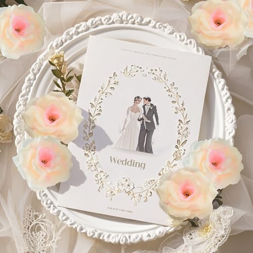 Rose Artificial Flowers, 50Pcs Champagne Roses Head Flowers Bulk with Stem, 3 Inches Silk Rose Fake Flower Head for Wedding Party Home Decor DIY Baby Shower Centerpieces Tables Decoration(Champagne) - color: Champagne