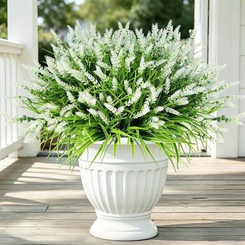 Faux Flowers for Outdoor Planters – 20 Bundles Fake Plants Outdoor, UV Resistant Artificial Plants & Flowers with Fake Monkey Grass, Faux Outdoor Plants for Porch Patio Garden Decor - color: White – 20 Bundles