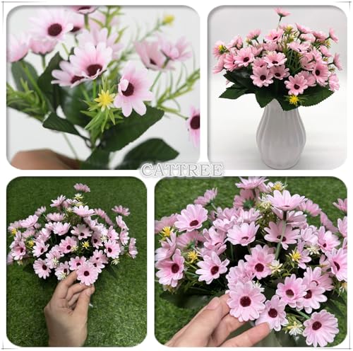 Artificial Daisies Flowers, Plastic Plants Silk Daisy Flower Bunches Fake Field Marguerites Bouquet Faux Stems for Wedding Party Farmhouse Greenery Indoor Outdoor Home Garden Decorations Pink 4 Pack - color: Daisy - Pink - 4 Bundles