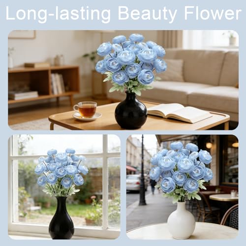 Artificial Silk Peony Fake Flowers,6PCS Artificial Faux Peonies Bulbs with 24 Silk Heads for Indoor Outdoor DIY Bouquets Wedding Centerpieces Home Decoration - color: Dusty Blue