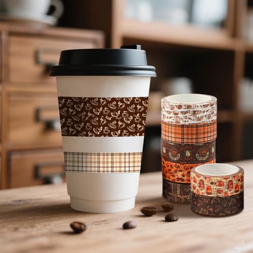 12 Rolls Coffee Washi Tape Set, Vintage Coffee Decorative Tapes, Retro Brown Watercolor Cafe Masking Tape for Journaling, Scrapbooking, Planner, DIY Arts Crafts Supplies, Gift Wrapping 16.4FT - color: S