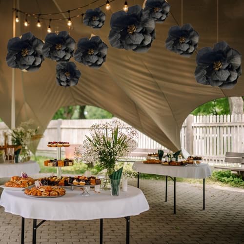 BRT Bearingshui Black Paper Flowers Decoration for Wall Total 9 Pcs, Artificial Flowers for Wedding Decor,Flower Backdrop Decor, Baby Bridal Shower Birthday Party, Black 3D Wall Flowers Decor - color: Black