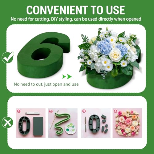 Leinuosen 12inch Dry and Wet Floral Foam Numbers Blocks Green Foam Blocks for Fresh and Artificial Flowers for Weddings Birthday Flower Arrangement Craft Project Garden Decoration(Number 6) - style: Number 6