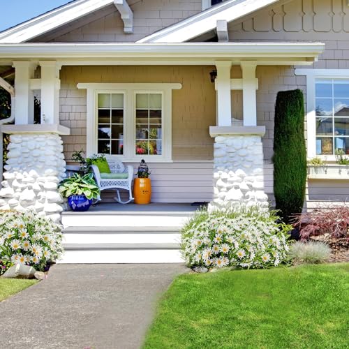 4 Bundles Artificial Silk Daisy Flowers Fake Daisies Plastics Plants Flower Faux Wildflowers Outdoor UV Resistant for Home Decor Indoor Outside Porch Patio Garden Planters Decoration (White) - color: White