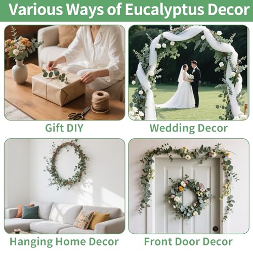 12PCS Dried Eucalyptus Bundle 17'' Real Eucalyptus Stems 100% Natural Fresh Leaves Hanging Plants Greenery Stems for Shower Home Decor Flower Arrangement Wedding