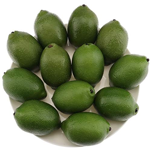 Gresorth 12pcs High-Grade Fake Green Lemon Decoration Realistic Fruits Artificial Lime for Home Party Holiday Adornment - color: Green